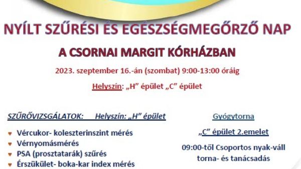 Egészségnapot szerveznek a Csornai Margit Kórházban